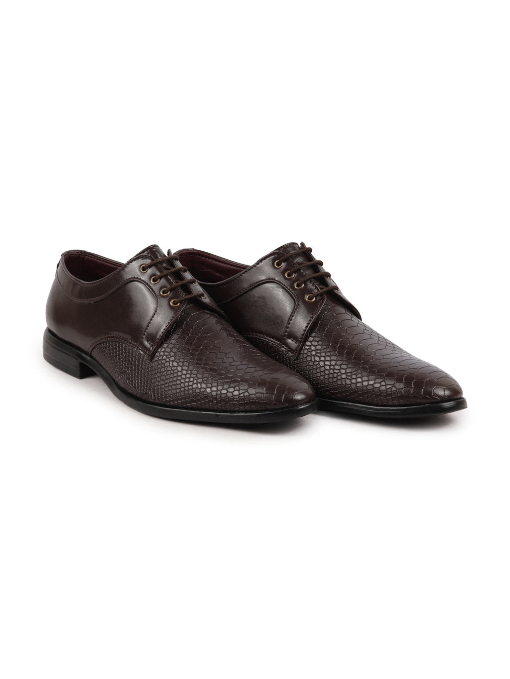 Shop Men Brown Leopard Textured Derby Formal Lace Up Shoes For Office|Work|Wedding|Party Online.