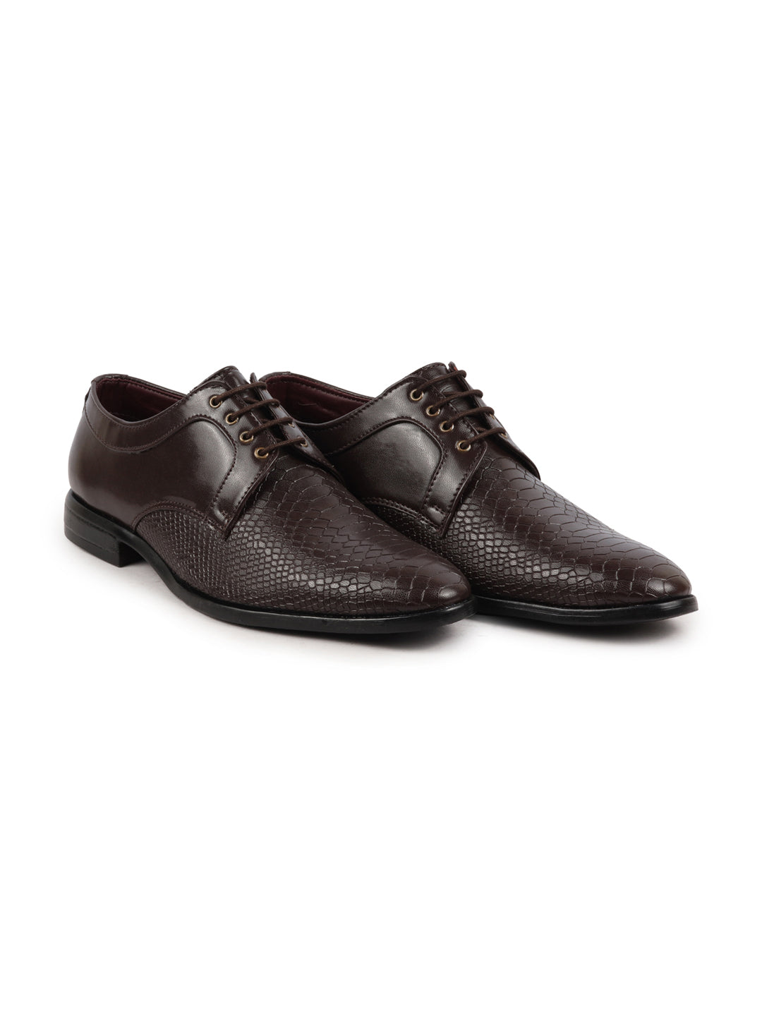 Shop Men Brown Leopard Textured Derby Formal Lace Up Shoes For Office|Work|Wedding|Party Online.