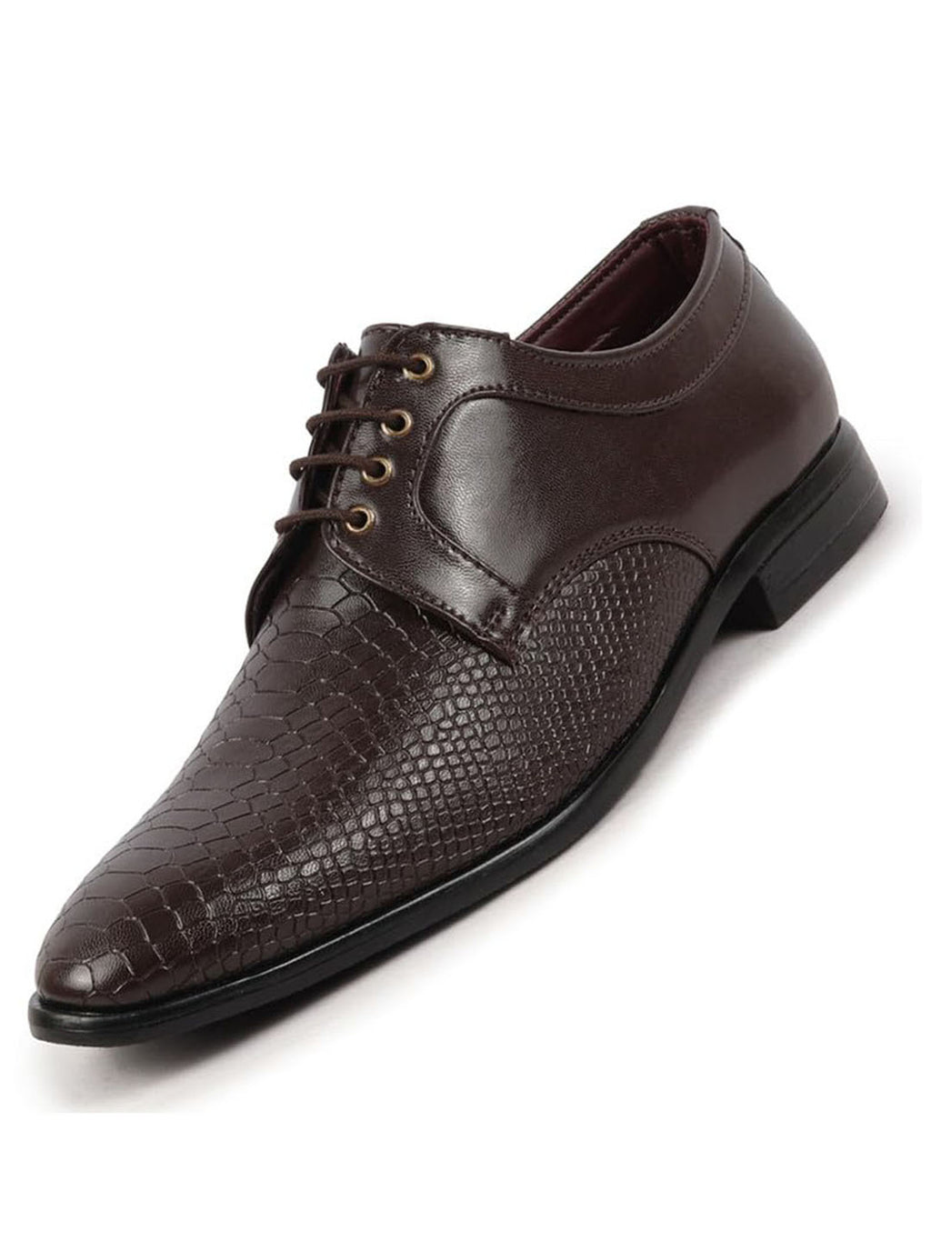 Shop Men Brown Leopard Textured Derby Formal Lace Up Shoes For Office|Work|Wedding|Party Online.