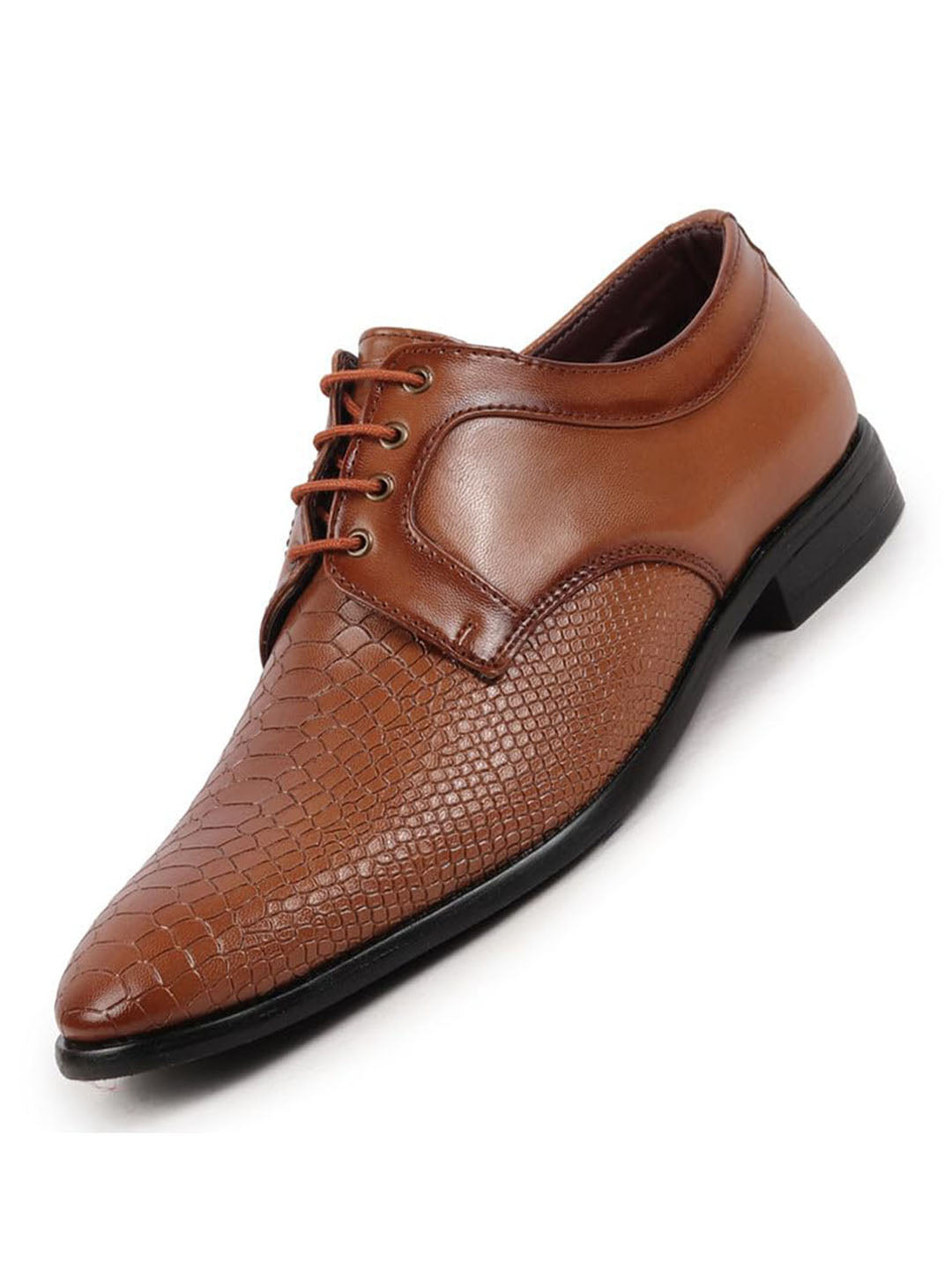 Men Tan Leopard Textured Derby Formal Lace Up Shoes For Office|Work|Wedding|Party