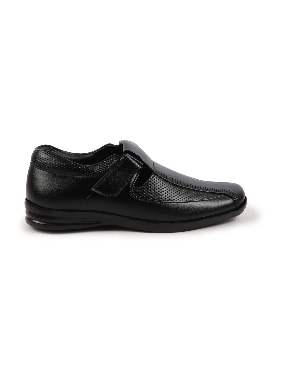 Shop Men Black Shoes Style Casual Slip On Adjustable Strap Velcro Sandal For All Day Comfort Online.