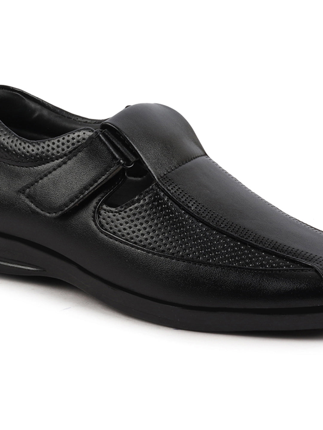 Shop Men Black Shoes Style Casual Slip On Adjustable Strap Velcro Sandal For All Day Comfort Online.