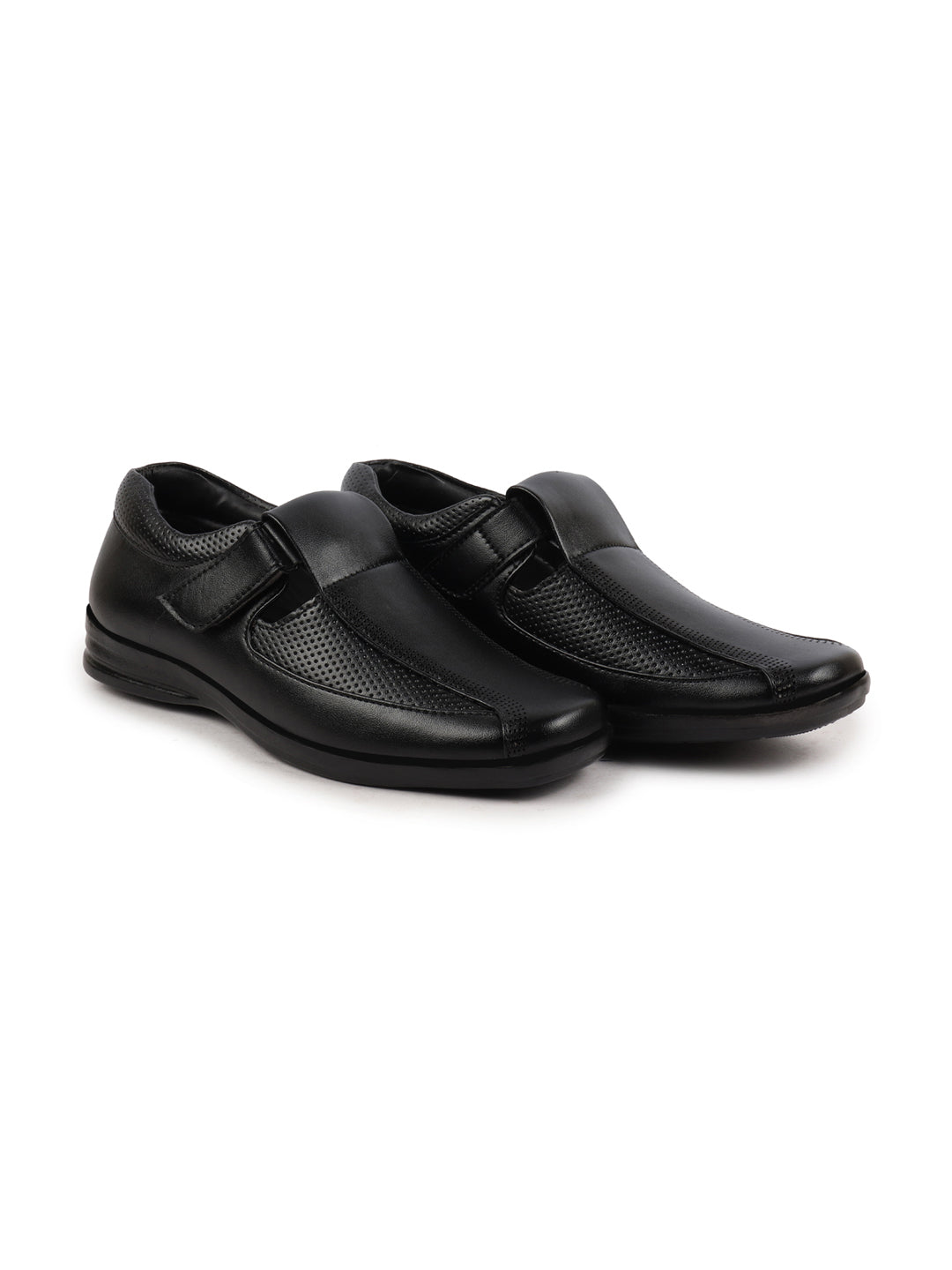 Shop Men Black Shoes Style Casual Slip On Adjustable Strap Velcro Sandal For All Day Comfort Online.