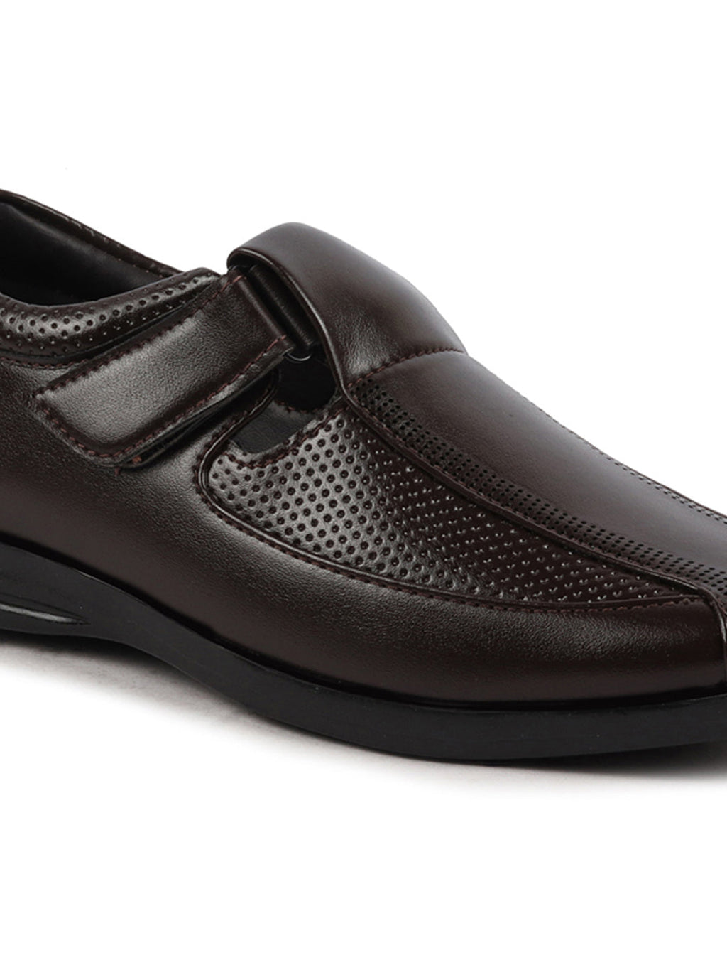 Shop Men Brown Shoes Style Casual Slip On Adjustable Strap Velcro Sandal For All Day Comfort Online.
