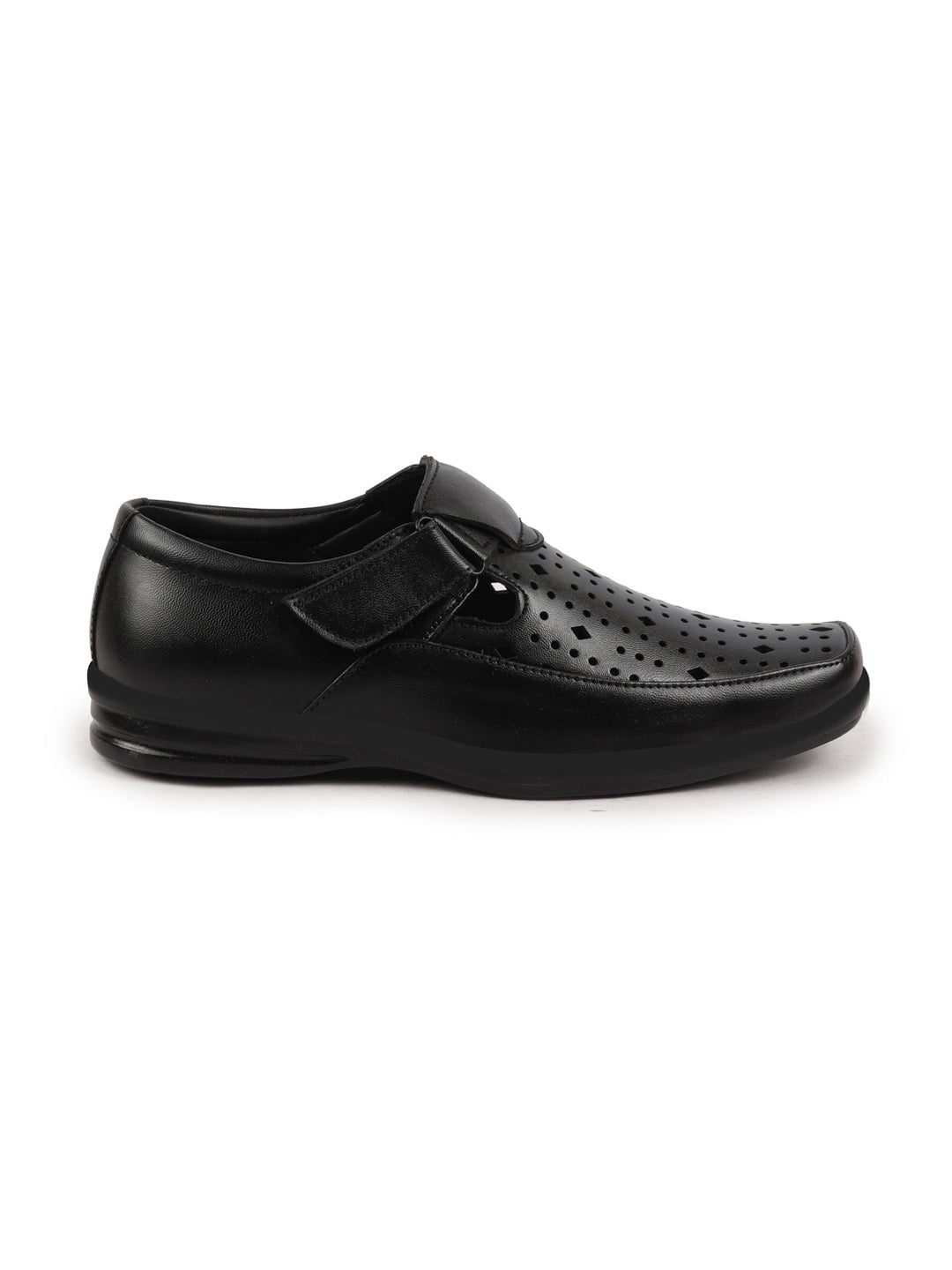 Shop Men Black Breathable Laser Cut Shoes Style Casual Slip On Sandal For All Day Comfort Online.