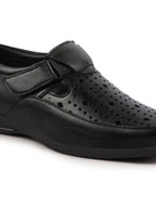 Shop Men Black Breathable Laser Cut Shoes Style Casual Slip On Sandal For All Day Comfort Online.