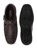 Shop Men Brown Breathable Laser Cut Shoes Style Casual Slip On Sandal For All Day Comfort Online.