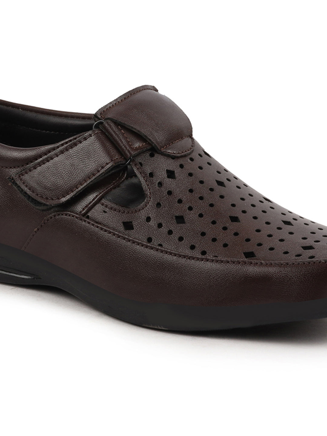 Shop Men Brown Breathable Laser Cut Shoes Style Casual Slip On Sandal For All Day Comfort Online.