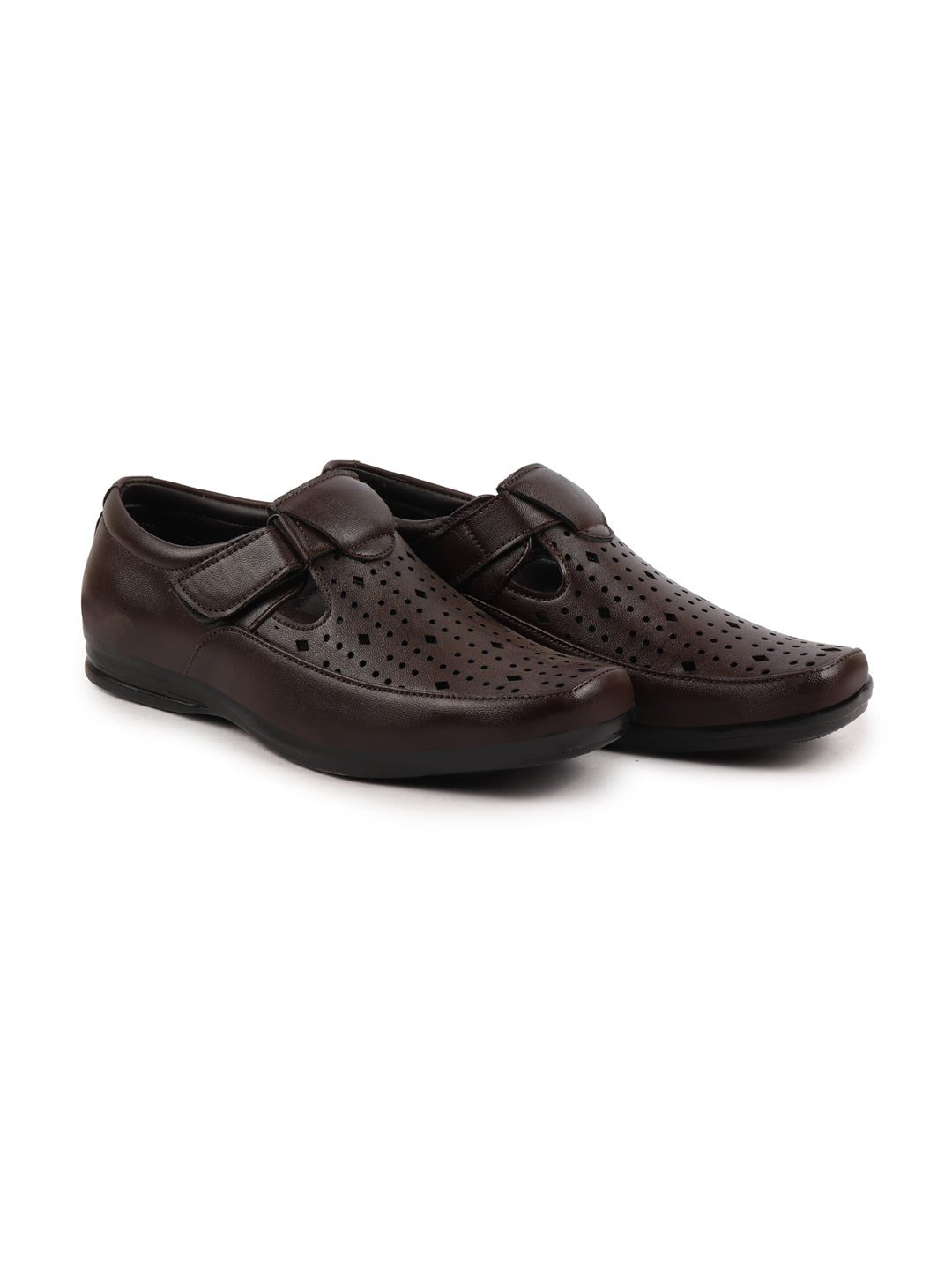 Shop Men Brown Breathable Laser Cut Shoes Style Casual Slip On Sandal For All Day Comfort Online.