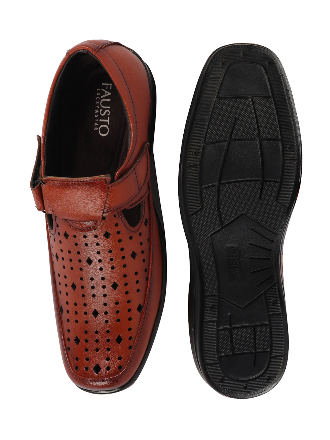 Shop Men Tan Breathable Laser Cut Shoes Style Casual Slip On Sandal For All Day Comfort Online.