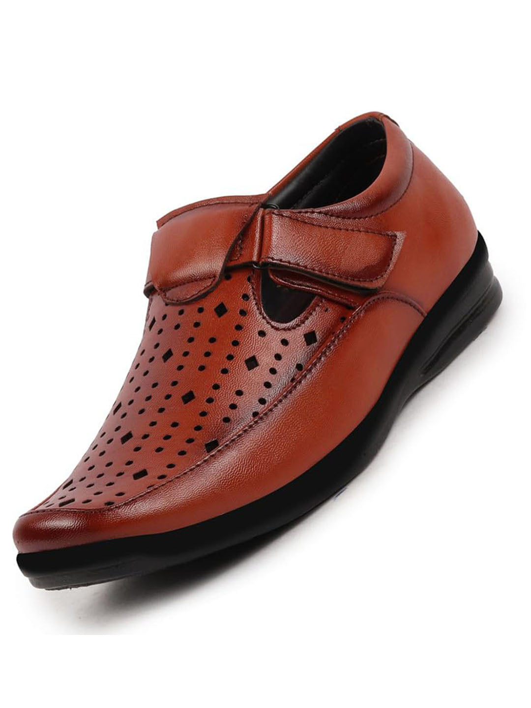 Shop Men Tan Breathable Laser Cut Shoes Style Casual Slip On Sandal For All Day Comfort Online.