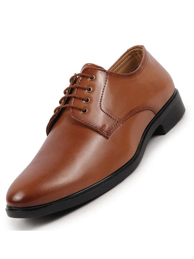 Men Tan Formal Dress Lace Up Derby Shoes With Cushioned Footbed For Office|Work