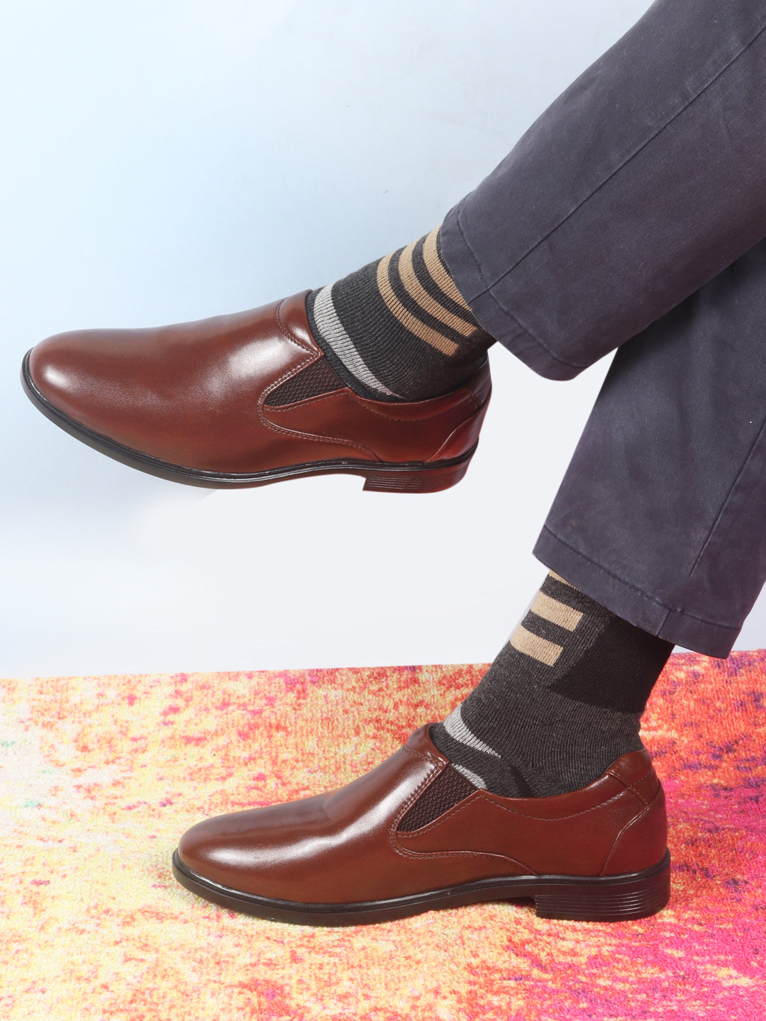 Buy Men Brown Formal Dress Slip On Shoes With Cushioned Footbed