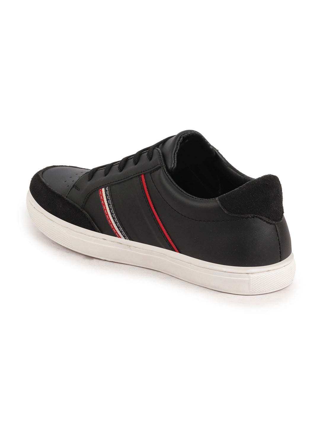 Shop Men Black Striped Lace Up Perforation Low Ankle Sneaker Shoes|Memory Cushion|Classic Shoe|Low Top Online.