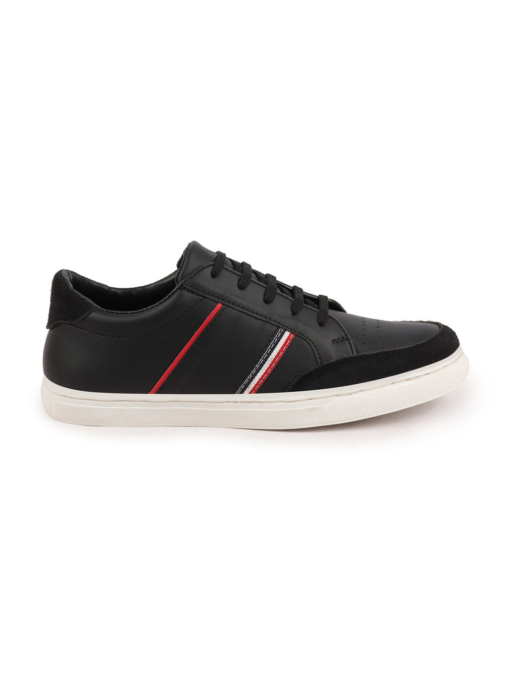 Shop Men Black Striped Lace Up Perforation Low Ankle Sneaker Shoes|Memory Cushion|Classic Shoe|Low Top Online.