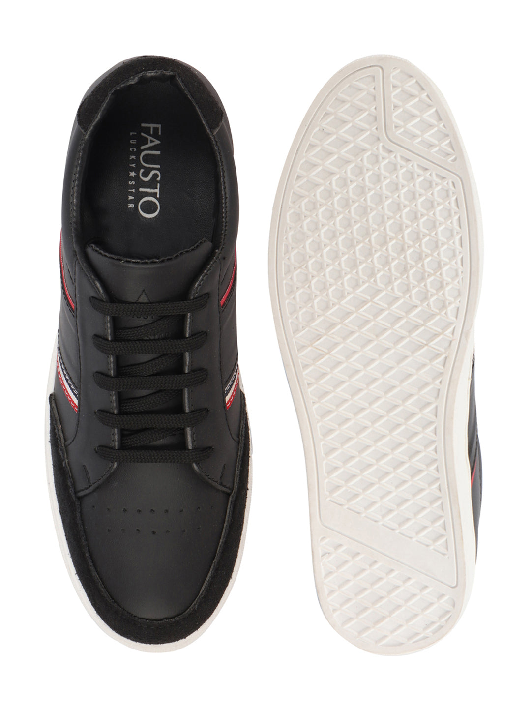 Shop Men Black Striped Lace Up Perforation Low Ankle Sneaker Shoes|Memory Cushion|Classic Shoe|Low Top Online.