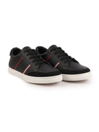 Shop Men Black Striped Lace Up Perforation Low Ankle Sneaker Shoes|Memory Cushion|Classic Shoe|Low Top Online.
