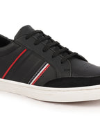 Shop Men Black Striped Lace Up Perforation Low Ankle Sneaker Shoes|Memory Cushion|Classic Shoe|Low Top Online.