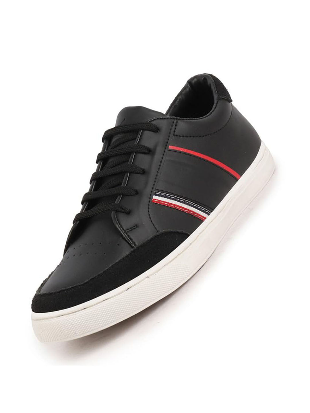 Shop Men Black Striped Lace Up Perforation Low Ankle Sneaker Shoes|Memory Cushion|Classic Shoe|Low Top Online.