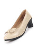 Women Beige Elegant Classic Bow Buckle Pump Heel Ballerina with Perforation | Formal Slip On Ballet Comfort Insole