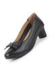 Women Black Elegant Classic Bow Buckle Pump Heel Ballerina with Perforation | Formal Slip On Ballet Comfort Insole