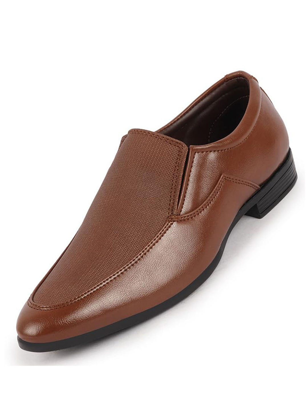 Men Tan Formal Office Meeting Textured Slip On Shoes