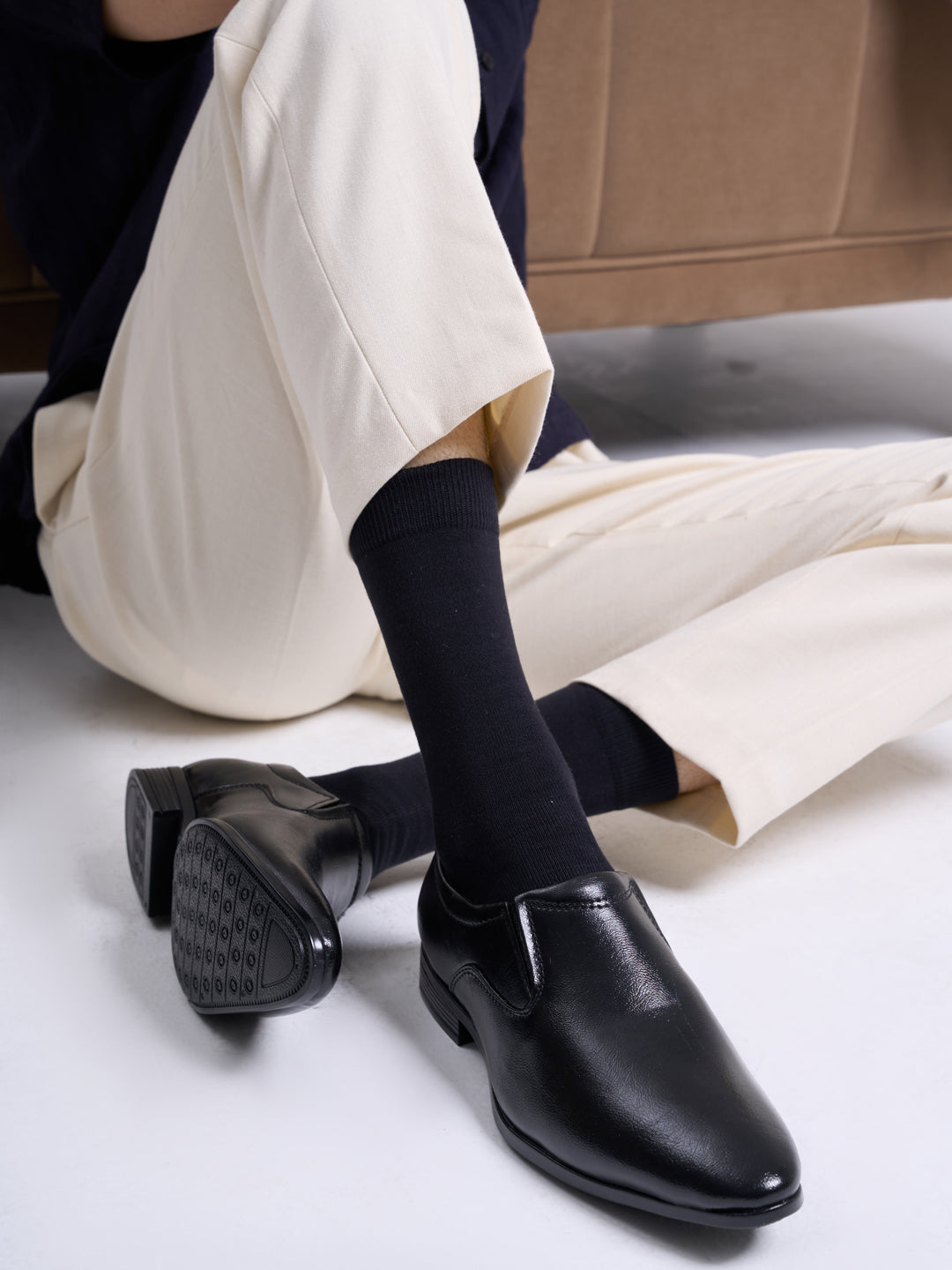 Buy Men's Black Formal Office Leather Slip On Shoes Online