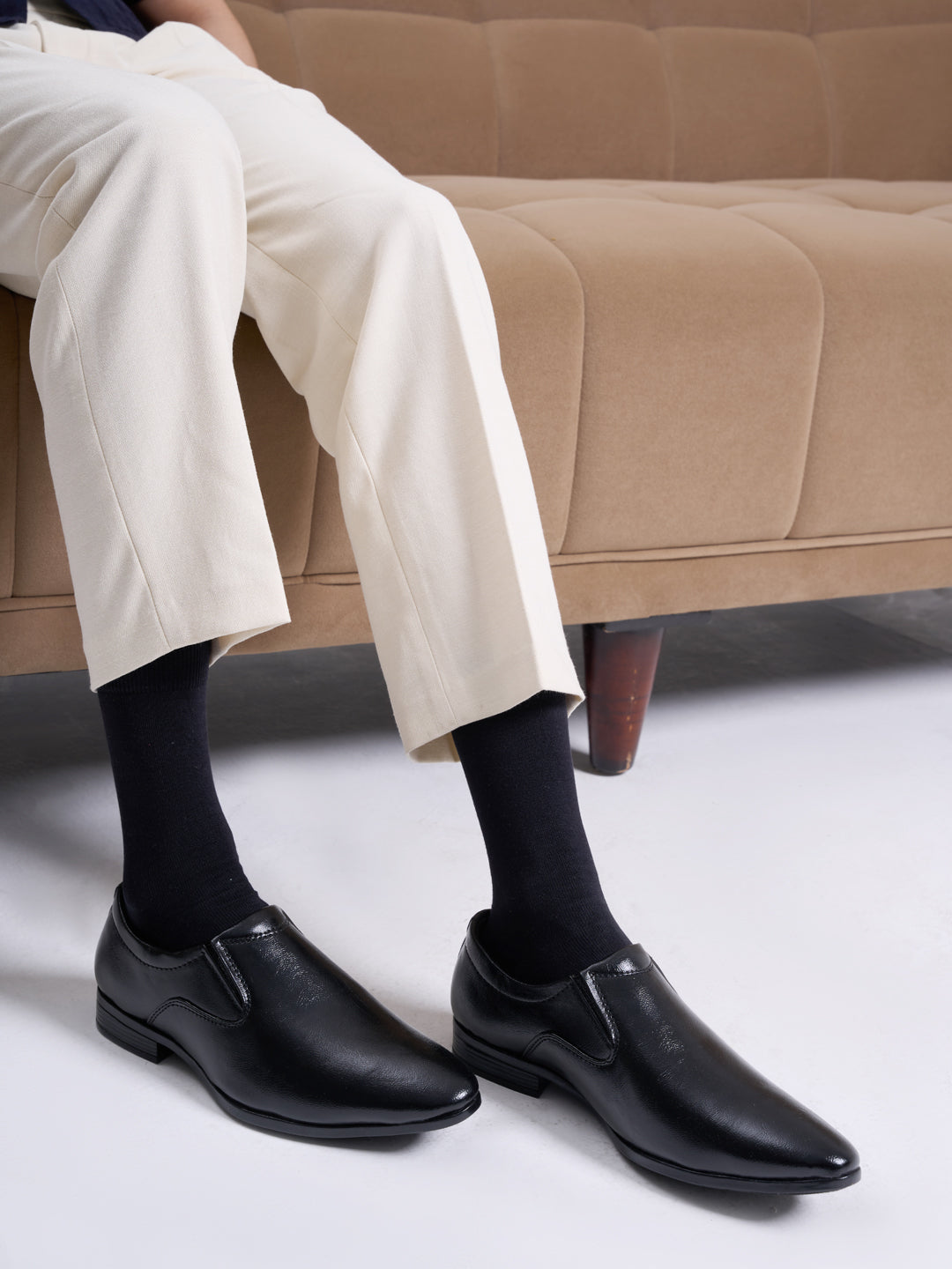 Men Black Formal Office Meeting Slip On Shoes