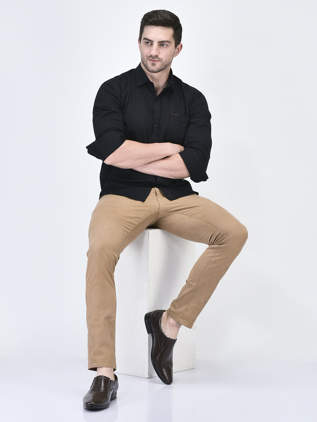 men brown formal office meeting slip on shoes
