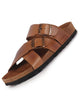 Men Tan Genuine Leather Open Toe Multi Adjustable Strap Ethnic Kurta Slip On Sandals|Anti-Skid Sole Slippers|Cork Latex Suede Footbed