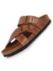 Men Tan Genuine Leather Open Toe Multi Adjustable Strap Ethnic Kurta Slip On Sandals|Anti-Skid Sole Slippers|Cork Latex Suede Footbed