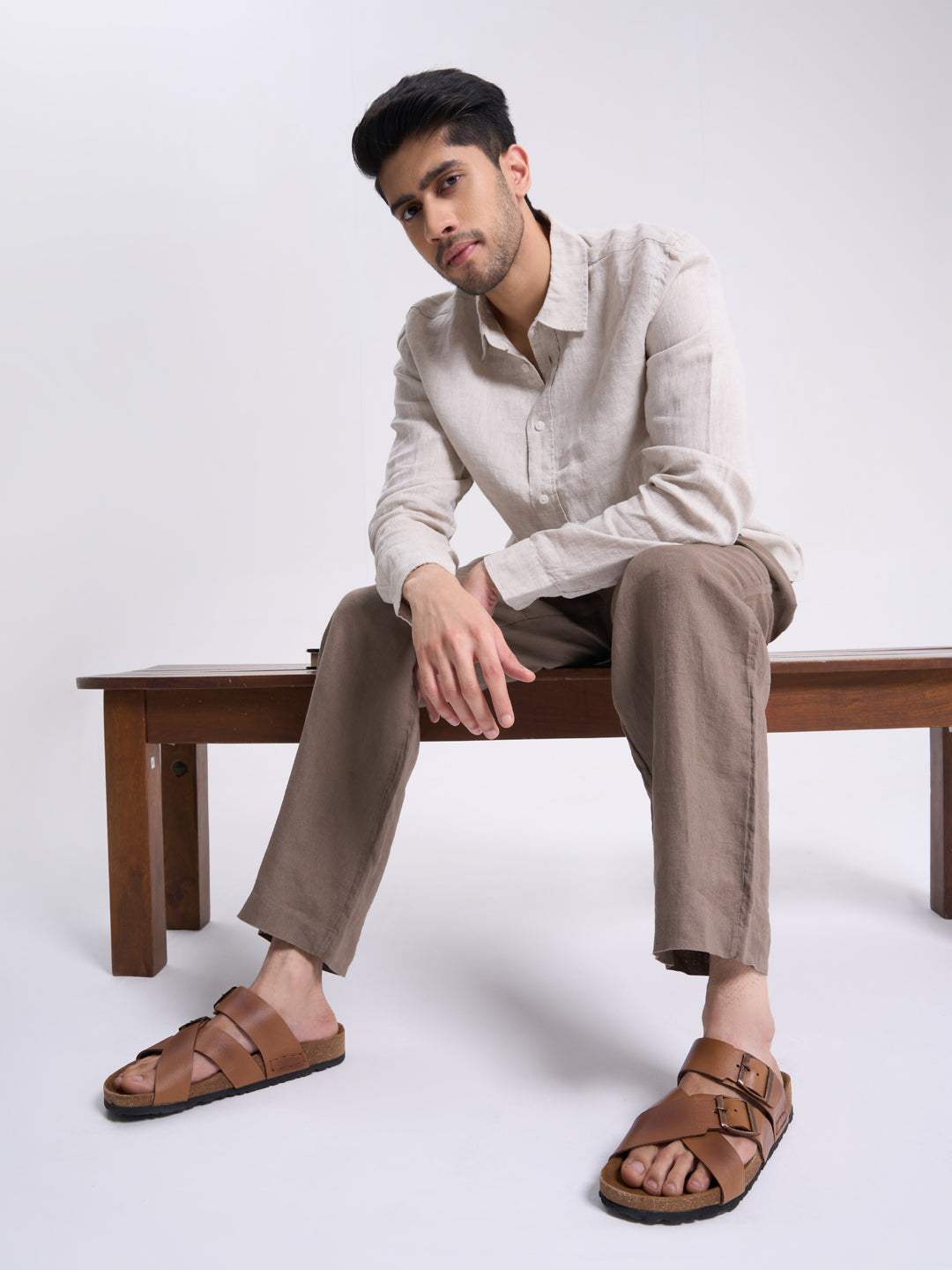 Men Tan Genuine Leather Open Toe Multi Adjustable Strap Ethnic Kurta Slip On Sandals|Anti-Skid Sole Slippers|Cork Latex Suede Footbed
