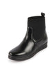 Women Black Mid Top Socks Collar Slip On Broad Feet Wedge Heel Work Boots