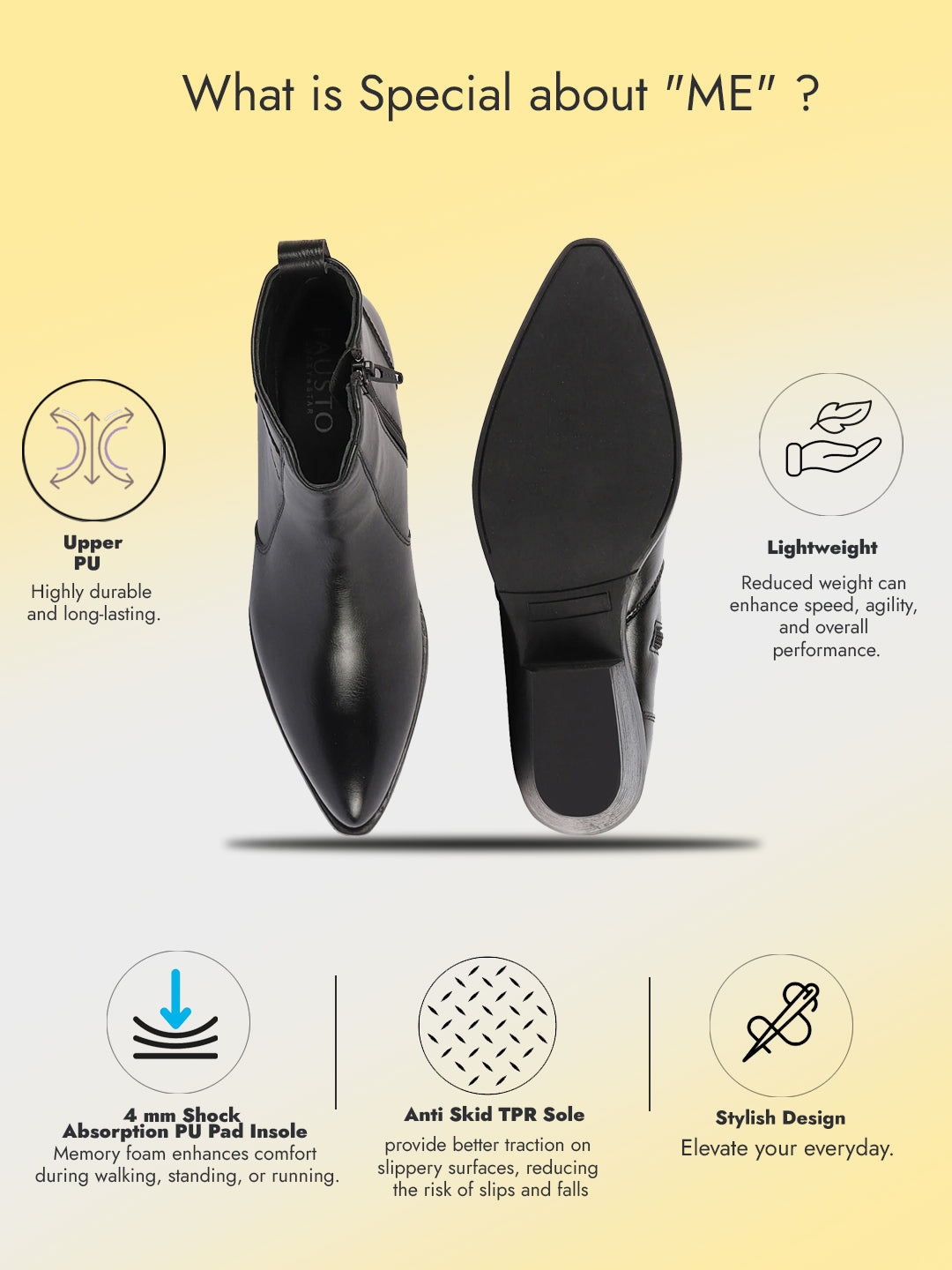Shop Women Black Mid Top Side Zipper Slip On Flared Heel Pointed Toe Chelsea Boots Online.