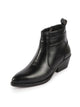Women Black Mid Top Side Zipper Slip On Flared Heel Pointed Toe Chelsea Boots