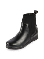Women Black Mid Top Socks Collar Broad Feet Slip On Wedge Heel Chelsea Boots