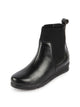 Women Black Mid Top Socks Collar Broad Feet Slip On Wedge Heel Chelsea Boots