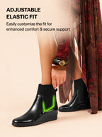 Women Black Mid Top Socks Collar Broad Feet Slip On Wedge Heel Chelsea Boots