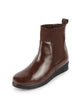 Women Brown Mid Top Socks Collar Broad Feet Slip On Wedge Heel Chelsea Boots
