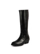 Women Black Knee Length Side Zipper Closure Pointed Toe Flared Heel Boots