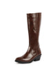 Women Brown Knee Length Side Zipper Closure Pointed Toe Flared Heel Boots