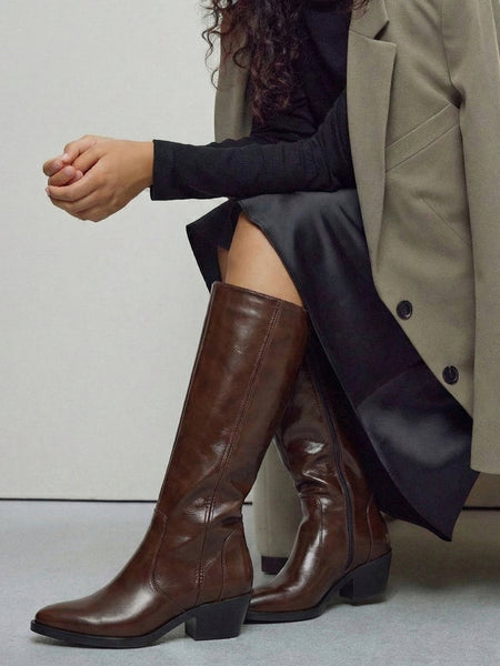 Shop Women's Brown Knee Length Side Zipper Boots Online