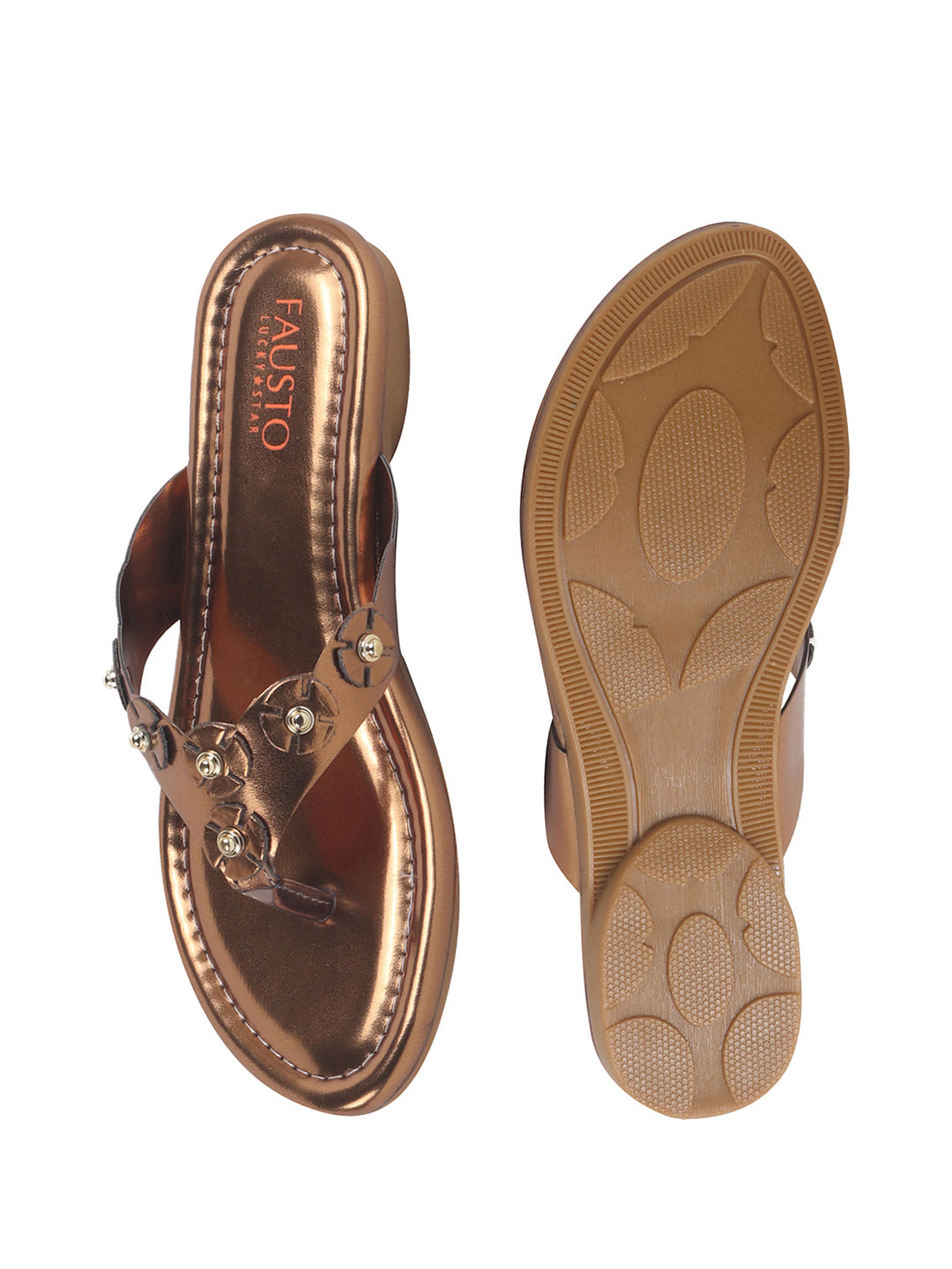 Women Copper Glossy Platform Slip On Ethnic Slipper|Sandals for Party|Festival|Wedding