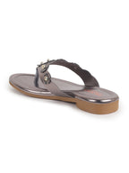Women Gun Metal Glossy Platform Slip On Ethnic Slipper|Sandals for Party|Festival|Wedding