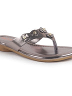 Women Gun Metal Glossy Platform Slip On Ethnic Slipper|Sandals for Party|Festival|Wedding