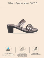 Women Gun Metal Shiny Open Toe Multi Strap Block Heel Party Slip On Sandals|Ethnic Slippers For Lehenga Sharara|Festive|Wedding