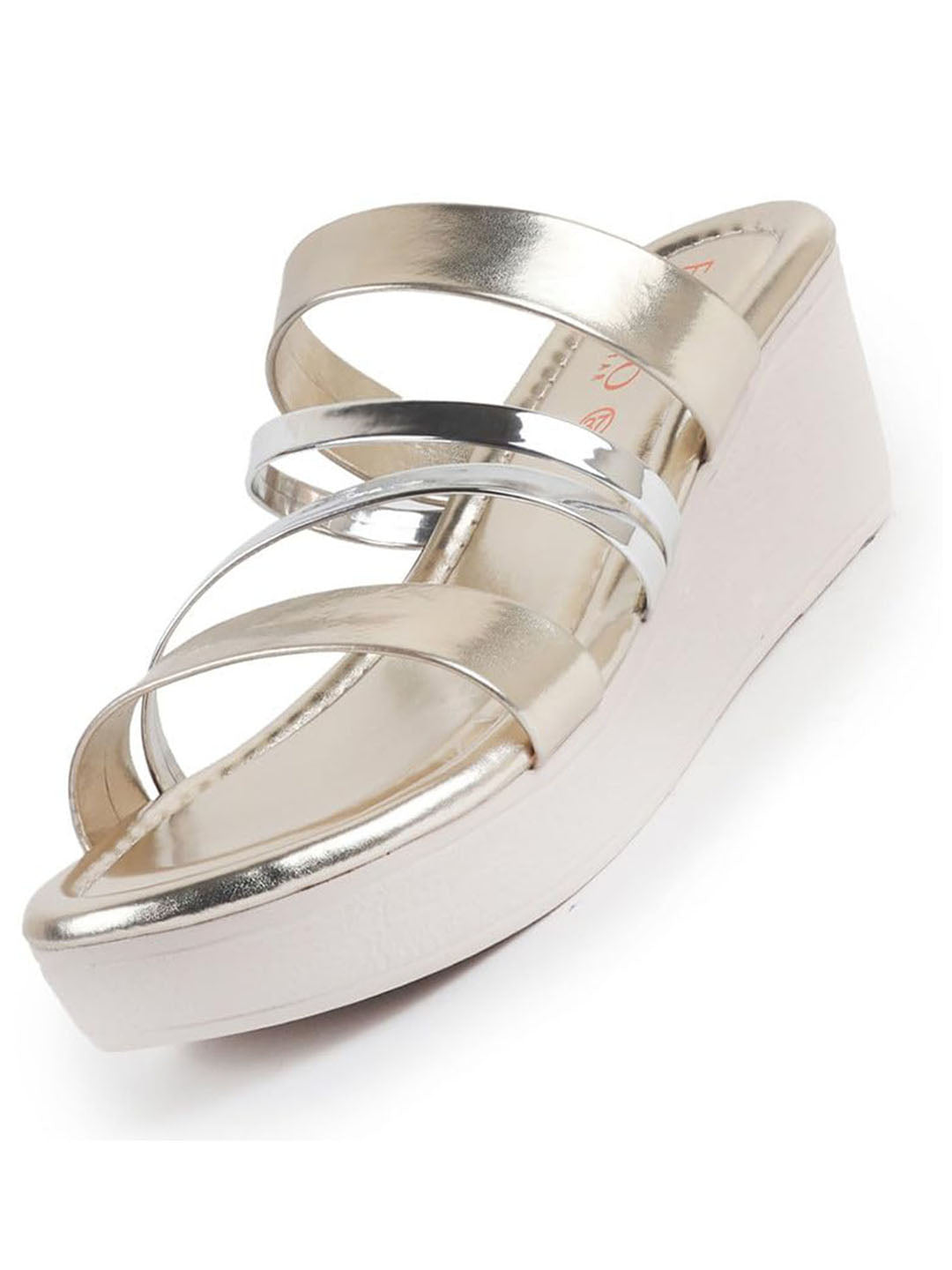 Women Golden Glossy Open Toe Multi Strap Wedge Heel Wedding Ethnic Sandals|Slippers for Party|Festive|Height Enhancer Sandal