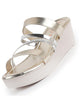 Women Golden Glossy Open Toe Multi Strap Wedge Heel Wedding Ethnic Sandals|Slippers for Party|Festive|Height Enhancer Sandal