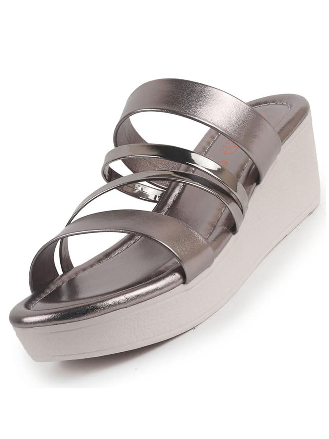 Women Gun Metal Glossy Open Toe Multi Strap Wedge Heel Wedding Ethnic Sandals|Slippers for Party|Festive|Height Enhancer Sandal