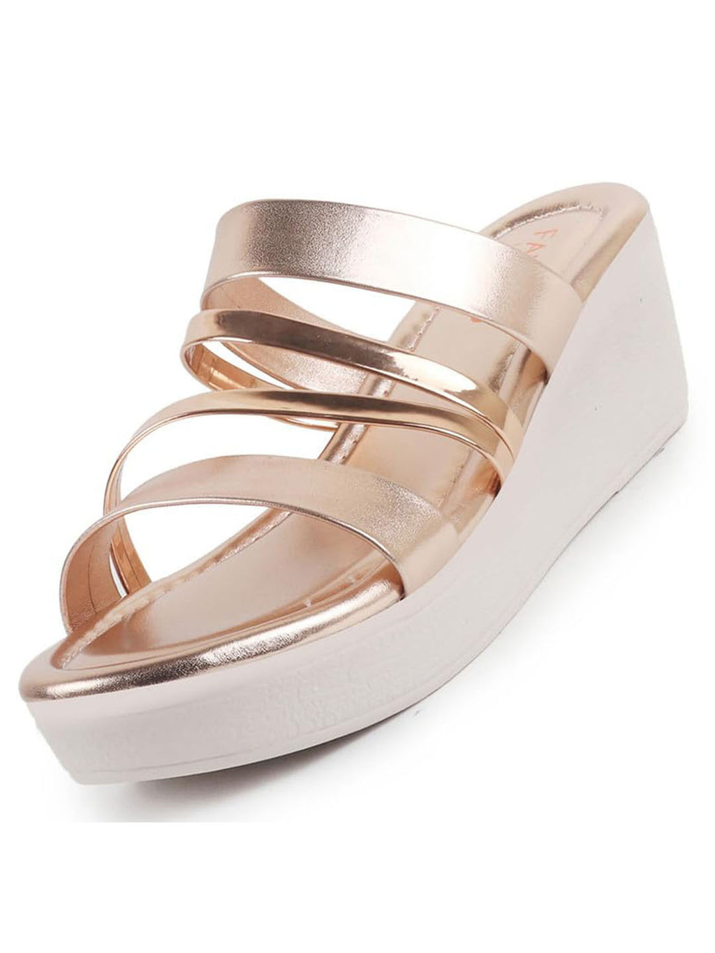 Women Rose Glossy Open Toe Multi Strap Wedge Heel Wedding Ethnic Sandals|Slippers for Party|Festive|Height Enhancer Sandal